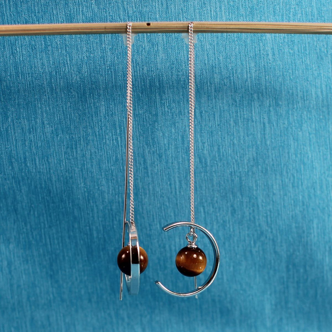 Solid Sterling Silver 925 Tiger Eye Threader Earrings