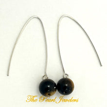 Load image into Gallery viewer, Solid Sterling Silver 925 V-Shaped Wire Tiger Eye Earrings