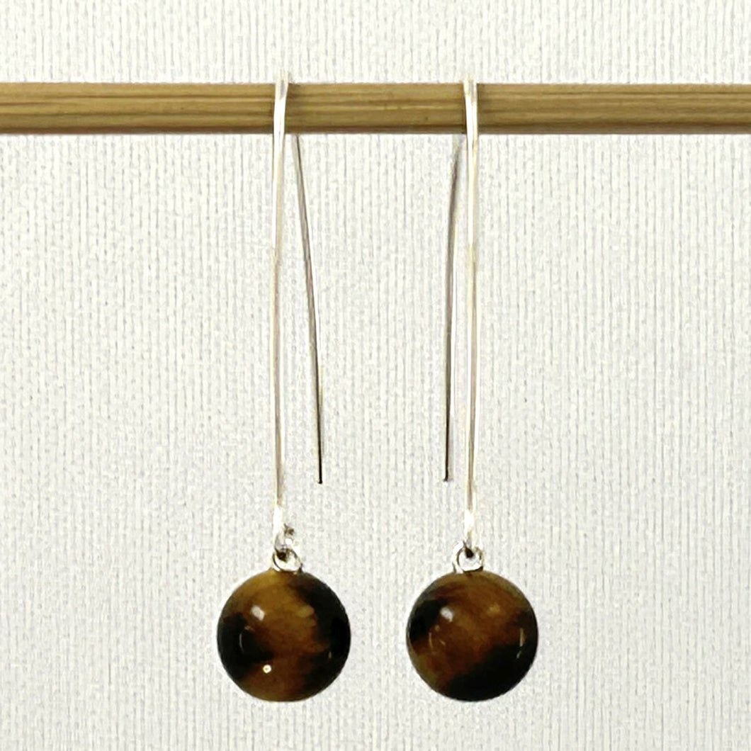Solid Sterling Silver 925 V-Shaped Wire Tiger Eye Earrings