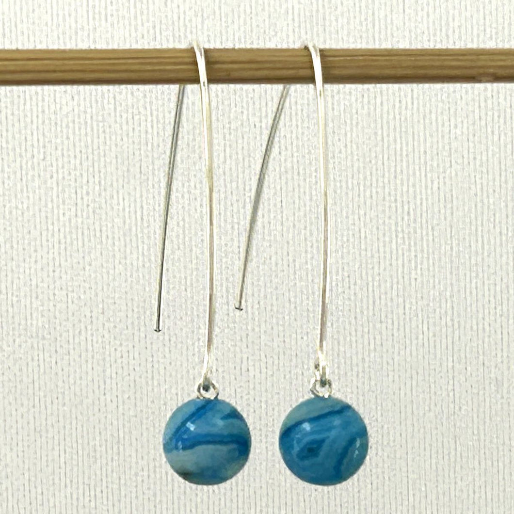 Solid Sterling Silver 925 V-Shaped Wire Agate Earrings (Turquoise Color)