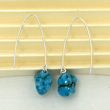 Load image into Gallery viewer, Solid Sterling Silver 925 V-Shaped Wire Turquoise Baroque Earrings
