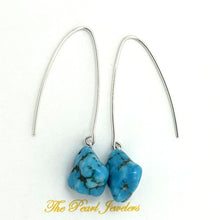 Load image into Gallery viewer, Solid Sterling Silver 925 V-Shaped Wire Turquoise Baroque Earrings