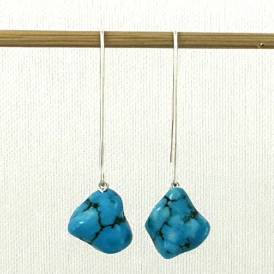 Solid Sterling Silver 925 V-Shaped Wire Turquoise Baroque Earrings