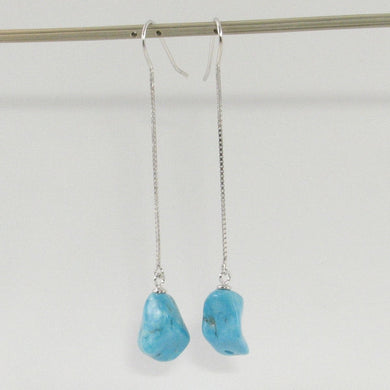 Solid Sterling Silver 925 Baroque Turquoise Box Chain Hook Earrings