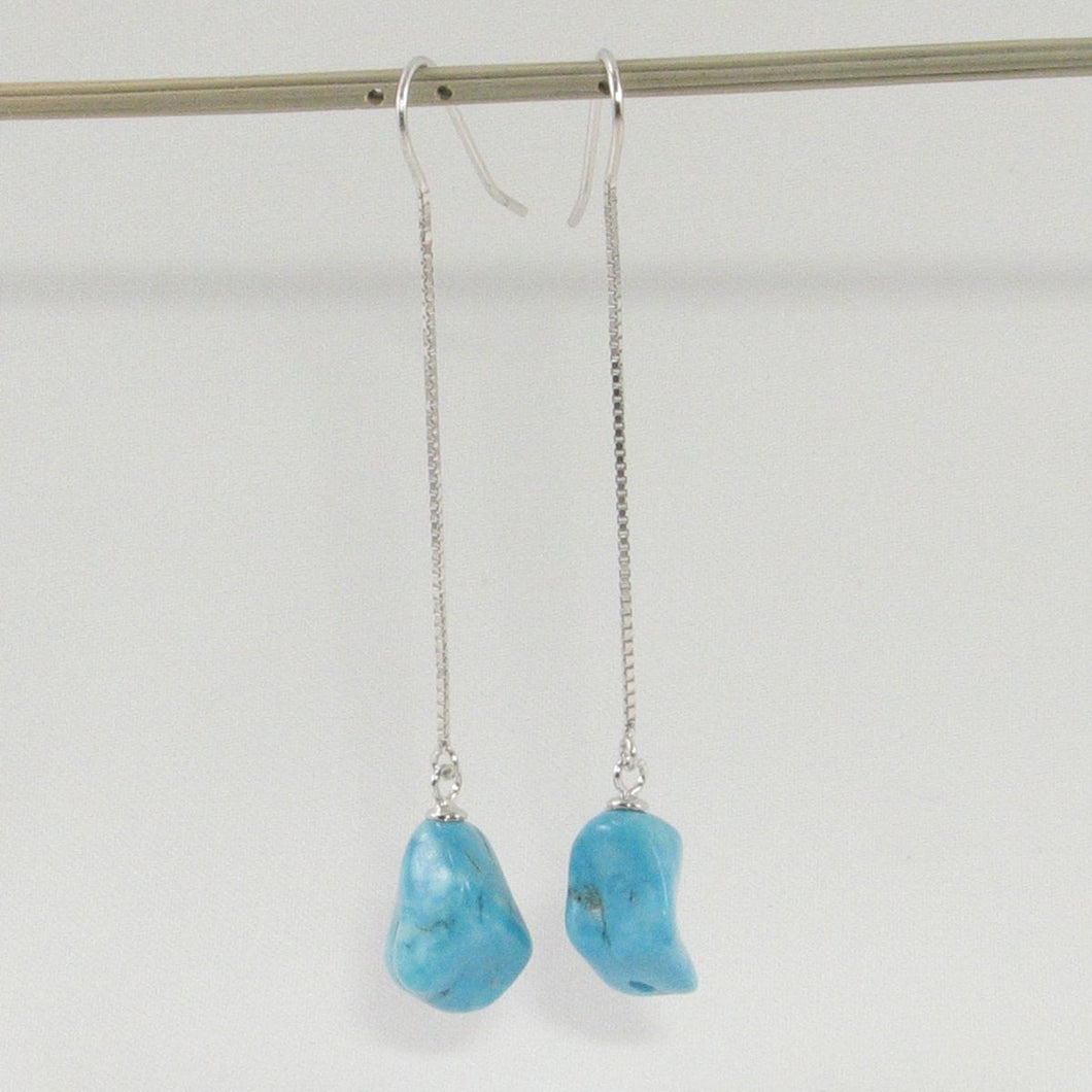 Solid Sterling Silver 925 Baroque Turquoise Box Chain Hook Earrings
