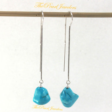 Solid Sterling Silver 925 Baroque Turquoise Box Chain Threader Earrings (11mm, Slim)