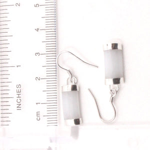 Sterling Silver White Jade Fish Hook Earrings: Minimalist Design