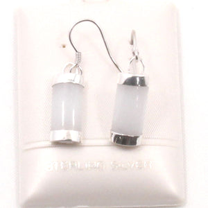 Sterling Silver White Jade Fish Hook Earrings: Minimalist Design