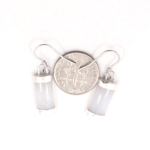 Sterling Silver White Jade Fish Hook Earrings: Minimalist Design