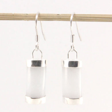 Sterling Silver White Jade Fish Hook Earrings: Minimalist Design