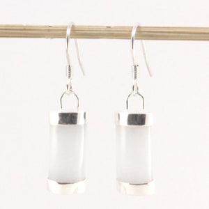 Sterling Silver White Jade Fish Hook Earrings: Minimalist Design