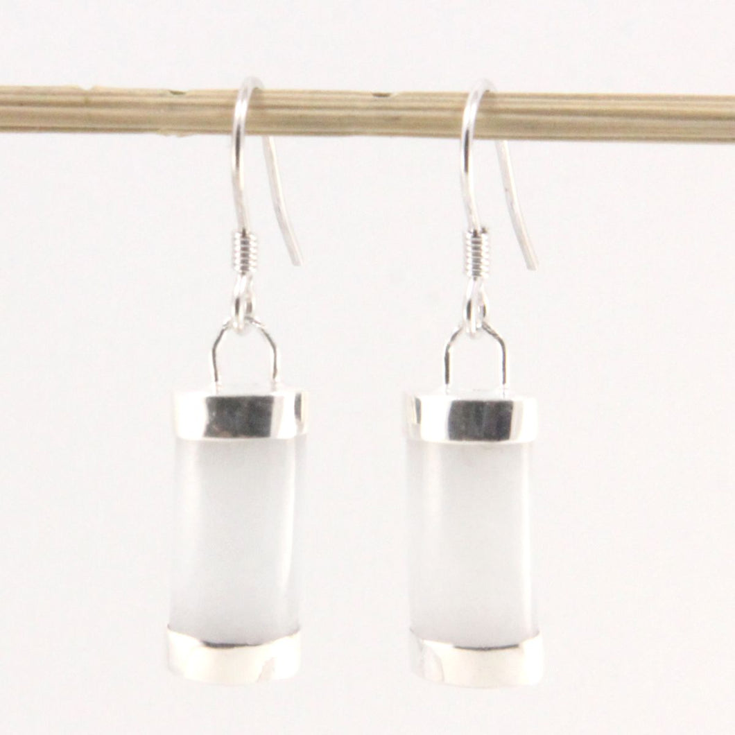 Sterling Silver White Jade Fish Hook Earrings: Minimalist Design