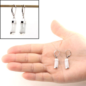 Solid Sterling Silver 925 White Jade Curved Leverback Earrings