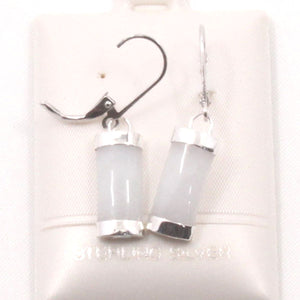 Solid Sterling Silver 925 White Jade Curved Leverback Earrings