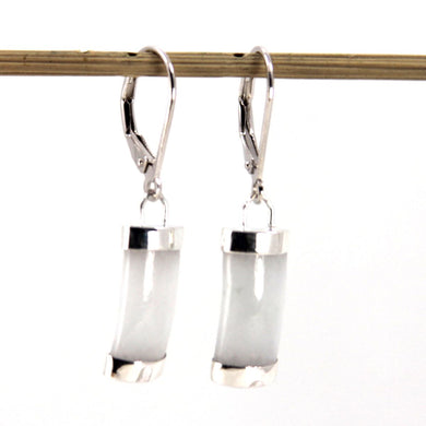 Solid Sterling Silver 925 White Jade Curved Leverback Earrings