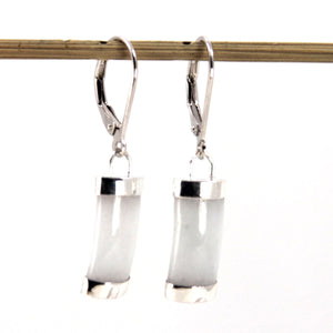 Solid Sterling Silver 925 White Jade Curved Leverback Earrings