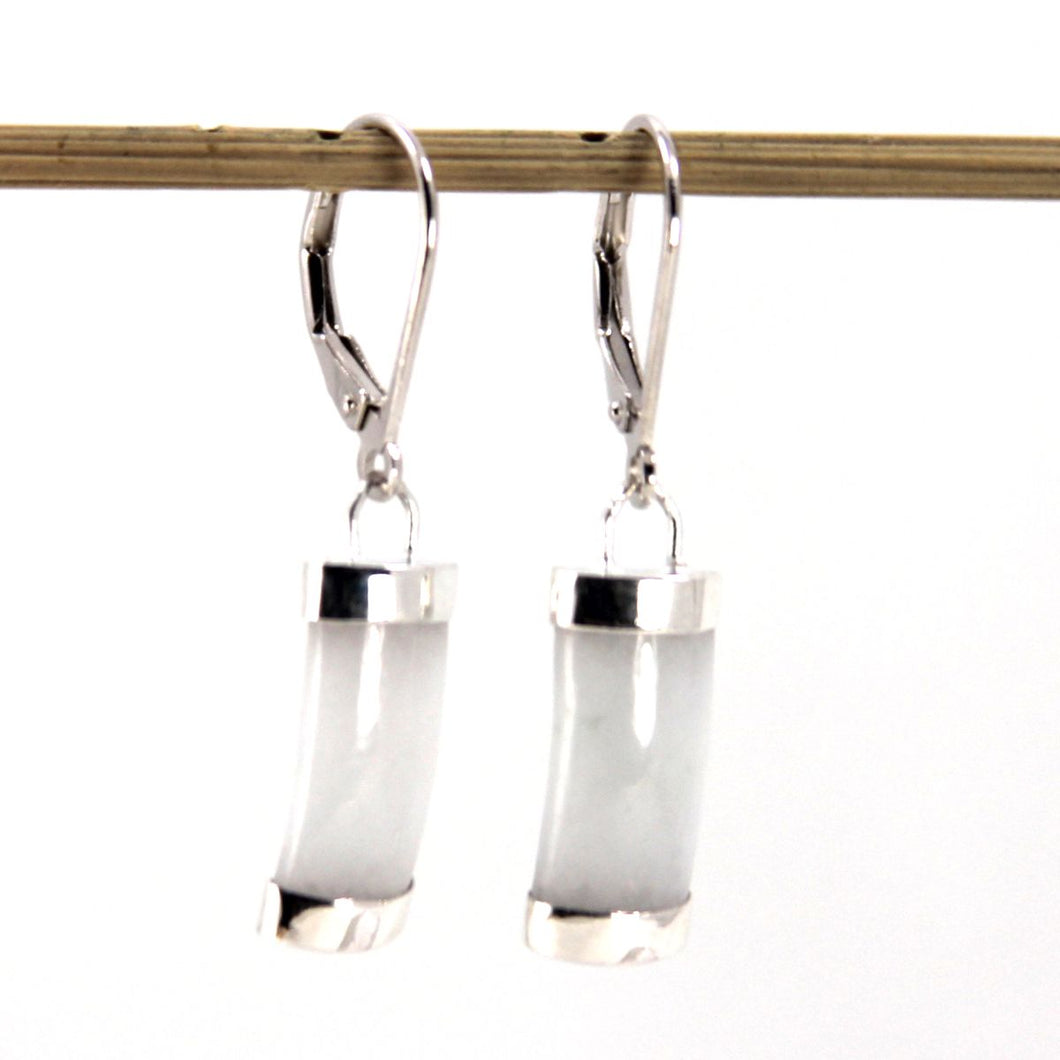 Solid Sterling Silver 925 White Jade Curved Leverback Earrings