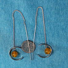 Load image into Gallery viewer, Solid Sterling Silver 925 Yellow Agate Threader Earrings