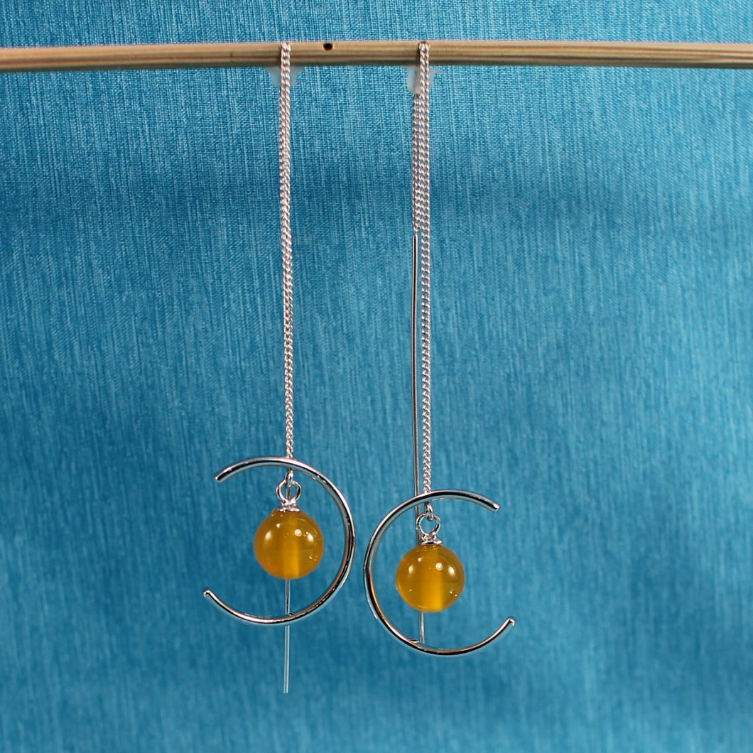 Solid Sterling Silver 925 Yellow Agate Threader Earrings