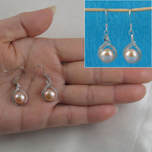 Load image into Gallery viewer, Sterling Silver Peach Pearl CZ Hook Earrings (50 CZ)