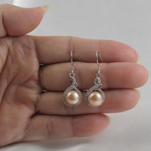 Load image into Gallery viewer, Sterling Silver Peach Pearl CZ Hook Earrings (50 CZ)
