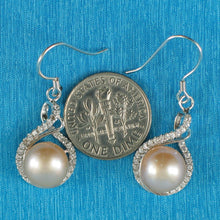 Load image into Gallery viewer, Sterling Silver Peach Pearl CZ Hook Earrings (50 CZ)