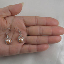 Load image into Gallery viewer, Sterling Silver Peach Pearl CZ Hook Earrings (50 CZ)