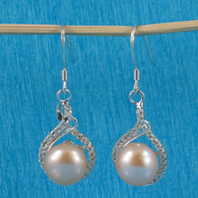 Load image into Gallery viewer, Sterling Silver Peach Pearl CZ Hook Earrings (50 CZ)