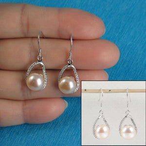 Sterling Silver Pink Pearl 88 CZ Hook Earrings