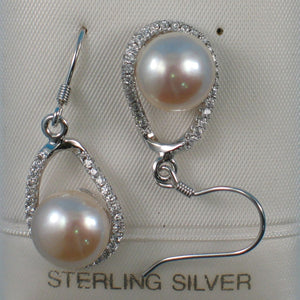 Sterling Silver Pink Pearl 88 CZ Hook Earrings