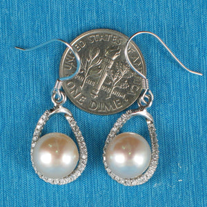 Sterling Silver Pink Pearl 88 CZ Hook Earrings