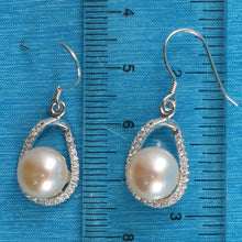 Load image into Gallery viewer, Sterling Silver Pink Pearl 88 CZ Hook Earrings