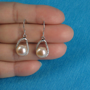 Sterling Silver Pink Pearl 88 CZ Hook Earrings