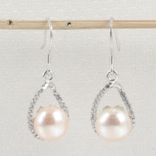 Load image into Gallery viewer, Sterling Silver Pink Pearl 88 CZ Hook Earrings