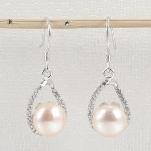 Sterling Silver Pink Pearl 88 CZ Hook Earrings