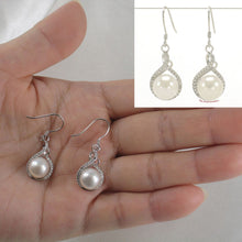 Load image into Gallery viewer, Sterling Silver White Pearl CZ Hook Earrings (50 CZ)