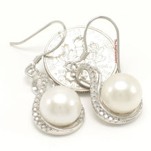 Load image into Gallery viewer, Sterling Silver White Pearl CZ Hook Earrings (50 CZ)