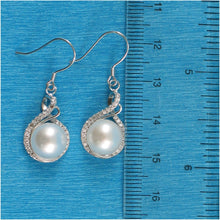 Load image into Gallery viewer, Sterling Silver White Pearl CZ Hook Earrings (50 CZ)