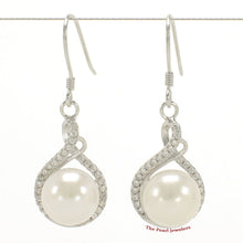 Load image into Gallery viewer, Sterling Silver White Pearl CZ Hook Earrings (50 CZ)