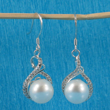 Load image into Gallery viewer, Sterling Silver White Pearl CZ Hook Earrings (50 CZ)