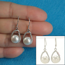 Load image into Gallery viewer, Sterling Silver White Pearl 88 CZ Hook Earrings