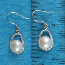 Load image into Gallery viewer, Sterling Silver White Pearl 88 CZ Hook Earrings