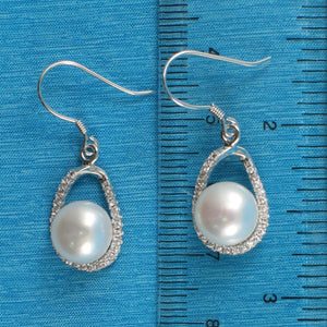 Sterling Silver White Pearl 88 CZ Hook Earrings