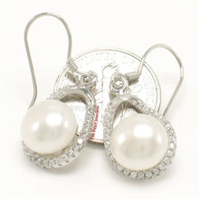 Load image into Gallery viewer, Sterling Silver White Pearl 88 CZ Hook Earrings