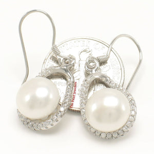 Sterling Silver White Pearl 88 CZ Hook Earrings