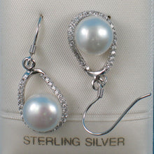 Load image into Gallery viewer, Sterling Silver White Pearl 88 CZ Hook Earrings