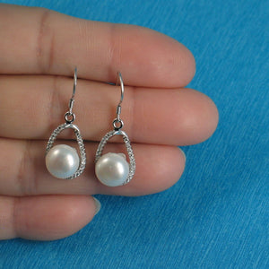 Sterling Silver White Pearl 88 CZ Hook Earrings
