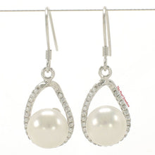 Load image into Gallery viewer, Sterling Silver White Pearl 88 CZ Hook Earrings
