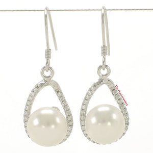 Sterling Silver White Pearl 88 CZ Hook Earrings