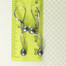 Load image into Gallery viewer, Sterling Silver Black Pearl Leverback Dangle Earrings